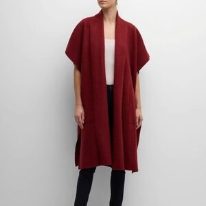 $398 EILEEN FISHER Missy Boiled Wool Oversized Poncho In Red Cedar Size S/M